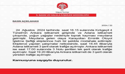 Niğdede Kırkgeçit 4 Tünelinde toprak kayması nedeniyle ulaşım kısa süreli aksadı