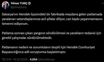 Adalet Bakanı Tunç: “Patlamanın sebebi ve sorumluların tespiti için adli soruşturma başlatılmıştır”