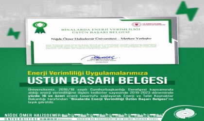 Enerji ve Tabii Kaynaklar Bakanlığı tarafından NÖHÜye Üstün Başarı Belgesi verildi