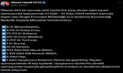 Bingölde son bir haftanın asayiş verileri açıklandı: 28 gözaltı, 2 tutuklama