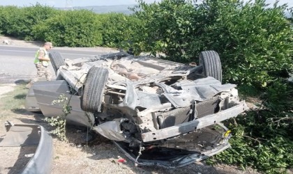 Ters dönen otomobilin sürücüsü yaralandı