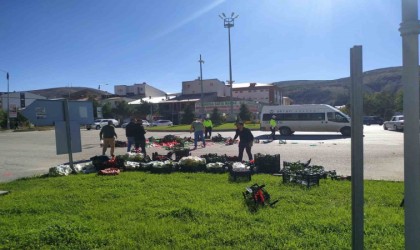 Yola savrulan pikabın içindeki sebze ve meyveler yola saçıldı