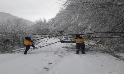 Kar sebebiyle mahsur kalan hasta paletli ambulansla hastaneye ulaştırıldı