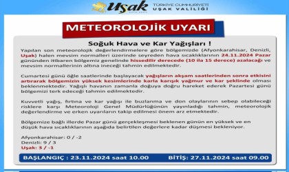 Uşak Valiliğinden soğuk hava ve kar yağışı uyarısı