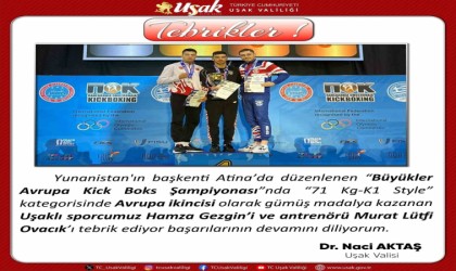 Vali Aktaştan Uşaklı sporcuya tebrik