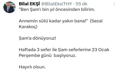 THY Şam seferleri başlıyor